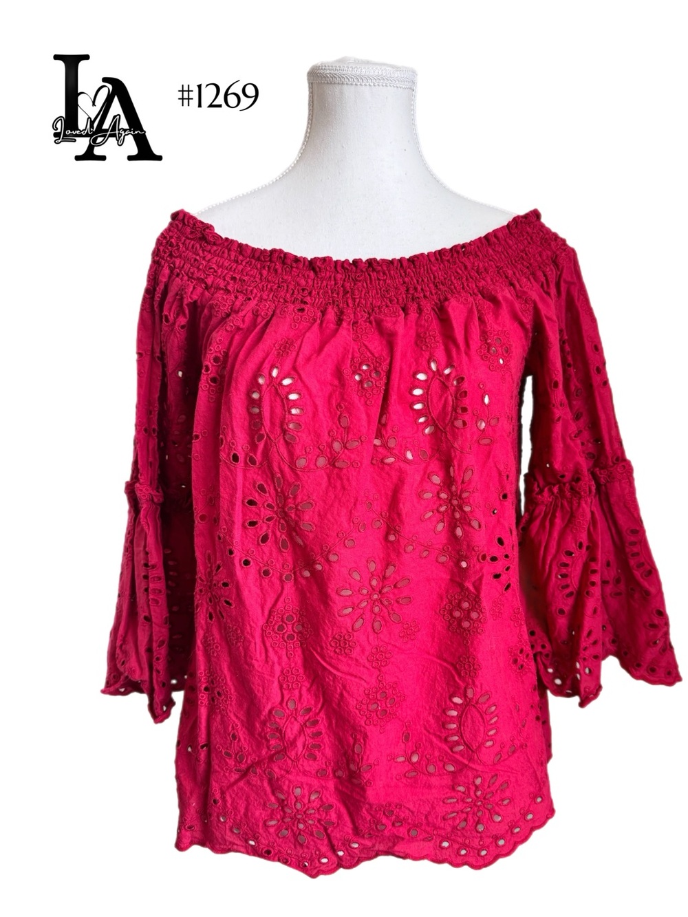 Off-Shoulder Eyelet Blouse in Fuchsia Pink